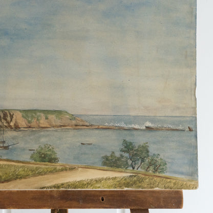 Antique Coastal Scene Watercolour Painting