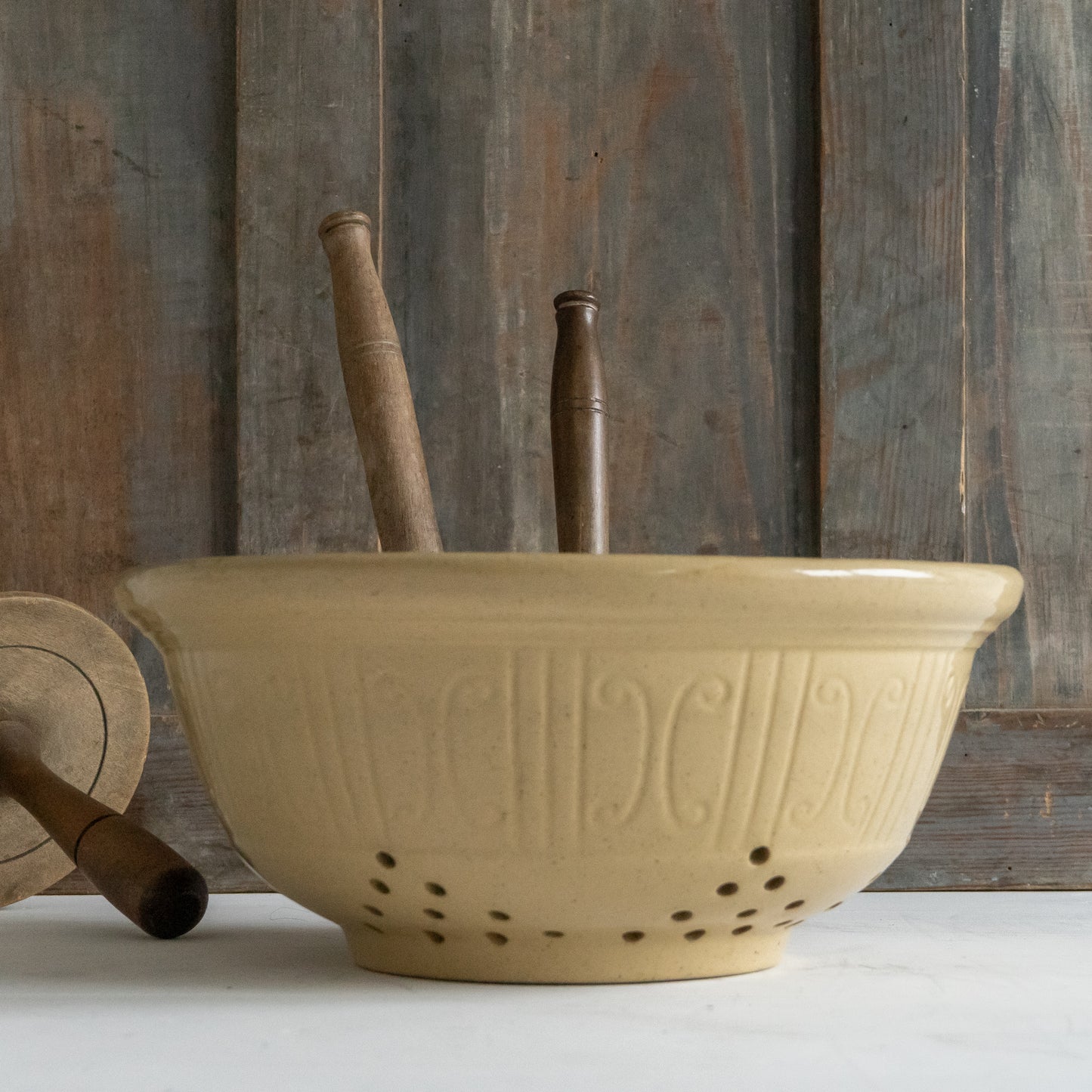 Antique Yellow Ware Colander