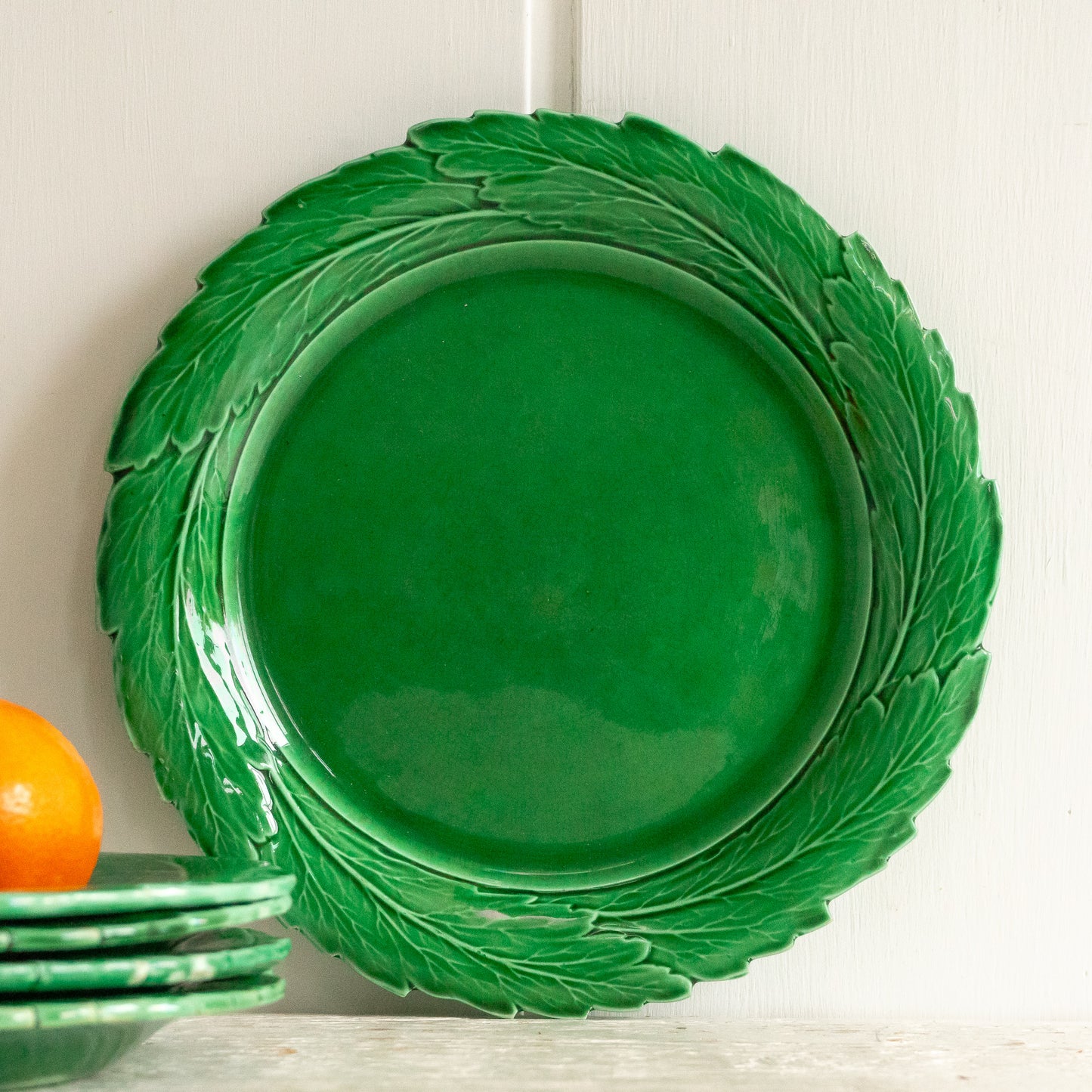 Bright Green Spode Majolica Leaf Plate