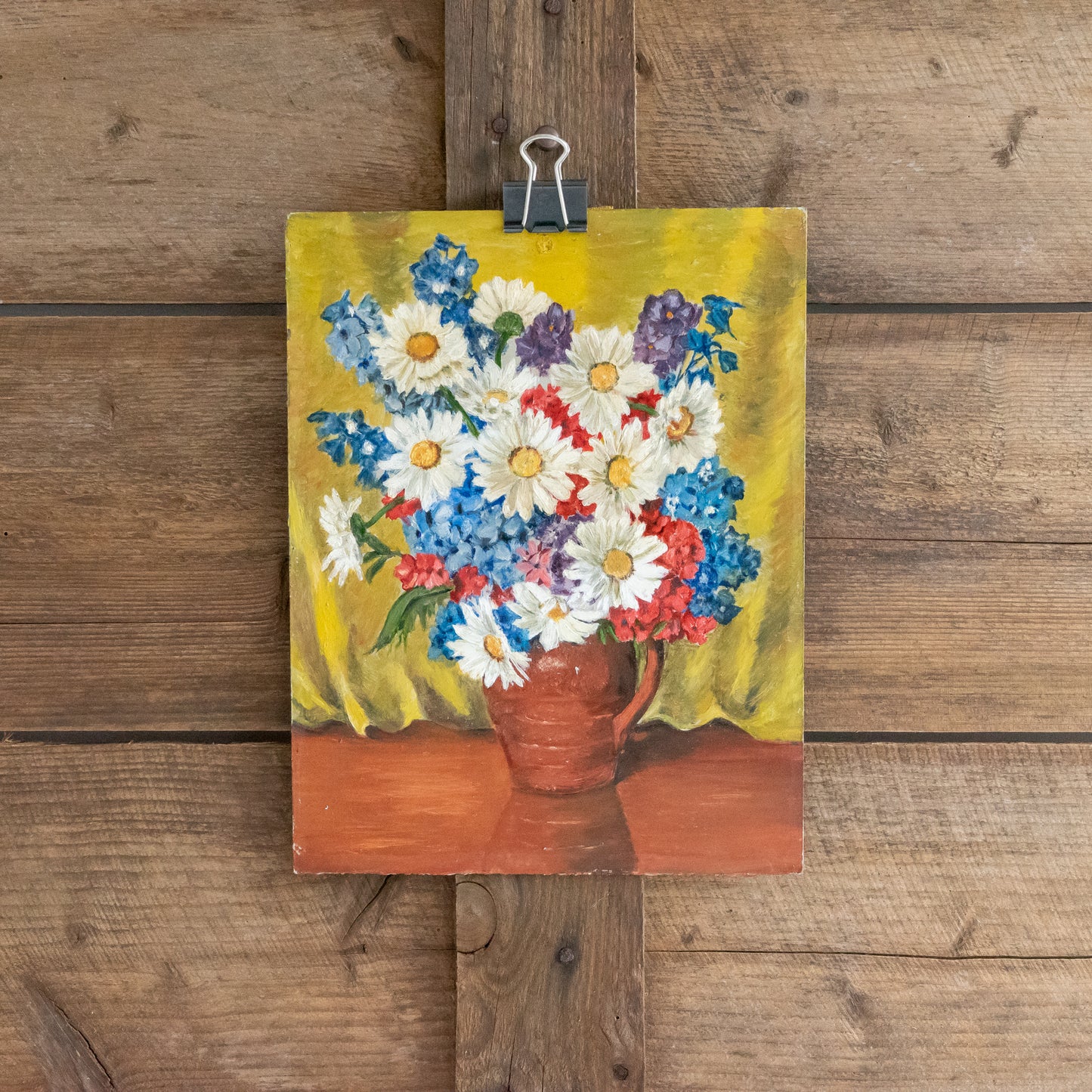 Bright Vintage Floral Oil on Board