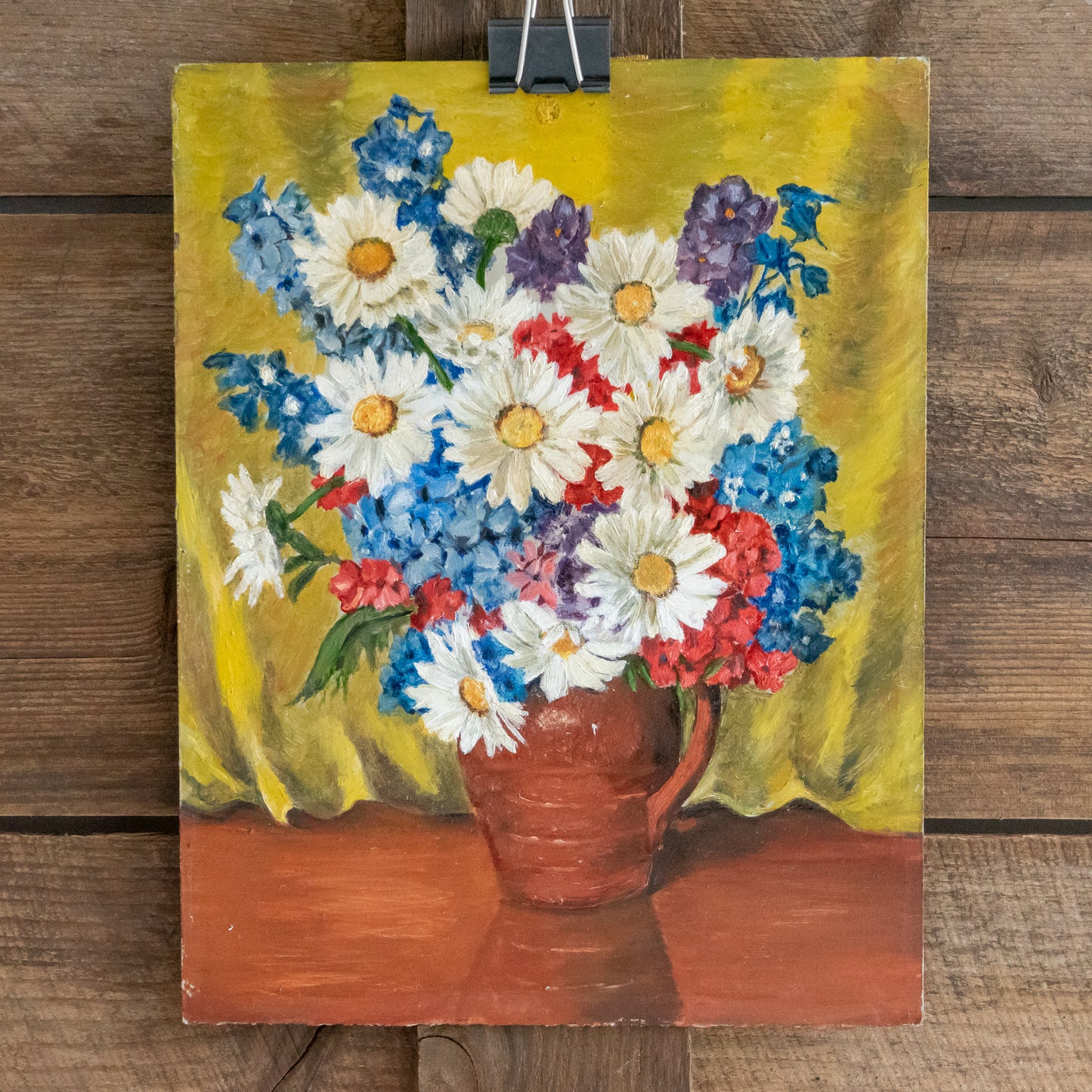 Bright Vintage Floral Oil on Board