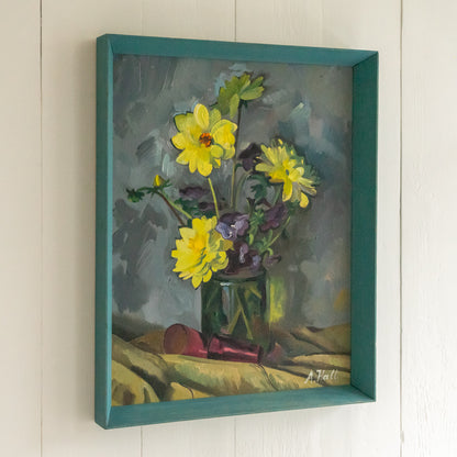 Bright Yellow Dahlia Oil Painting