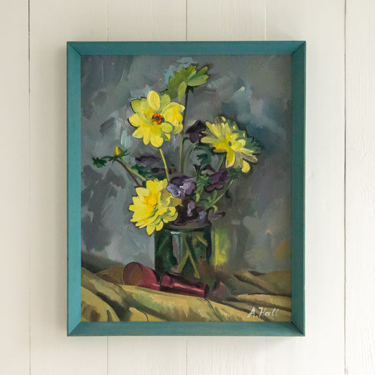 Bright Yellow Dahlia Oil Painting