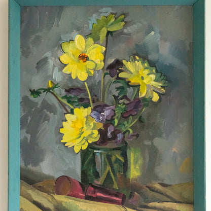Bright Yellow Dahlia Oil Painting