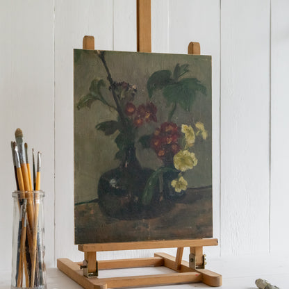 Dark Floral Oil on Board Painting
