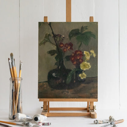 Dark Floral Oil on Board Painting