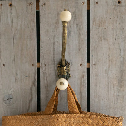 Decorative Brass and Ceramic Coat Hook