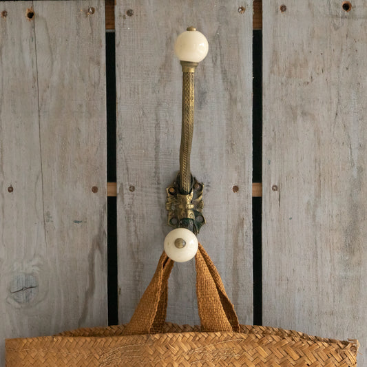 Decorative Brass and Ceramic Coat Hook