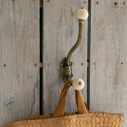 Decorative Brass and Ceramic Coat Hook