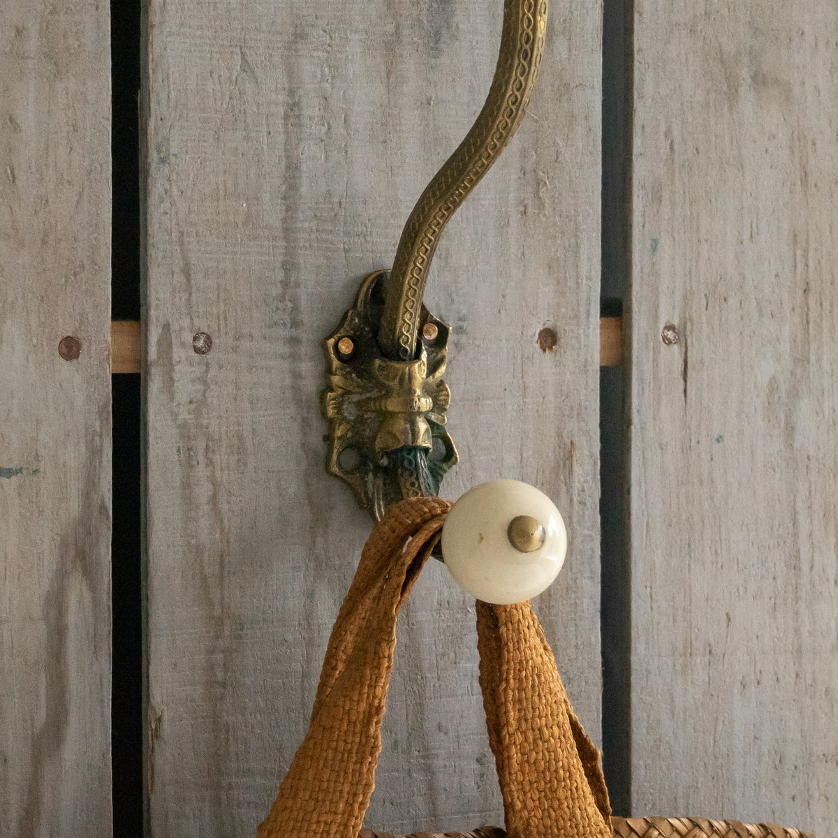 Decorative Brass and Ceramic Coat Hook