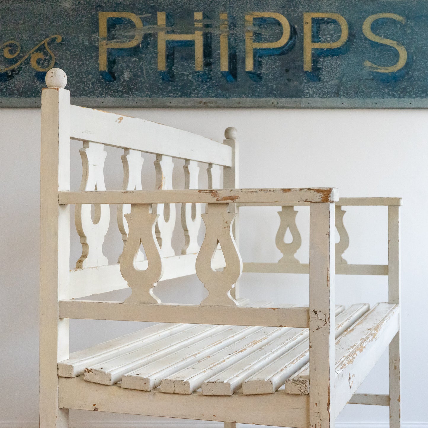 Decorative Original White Painted Bench