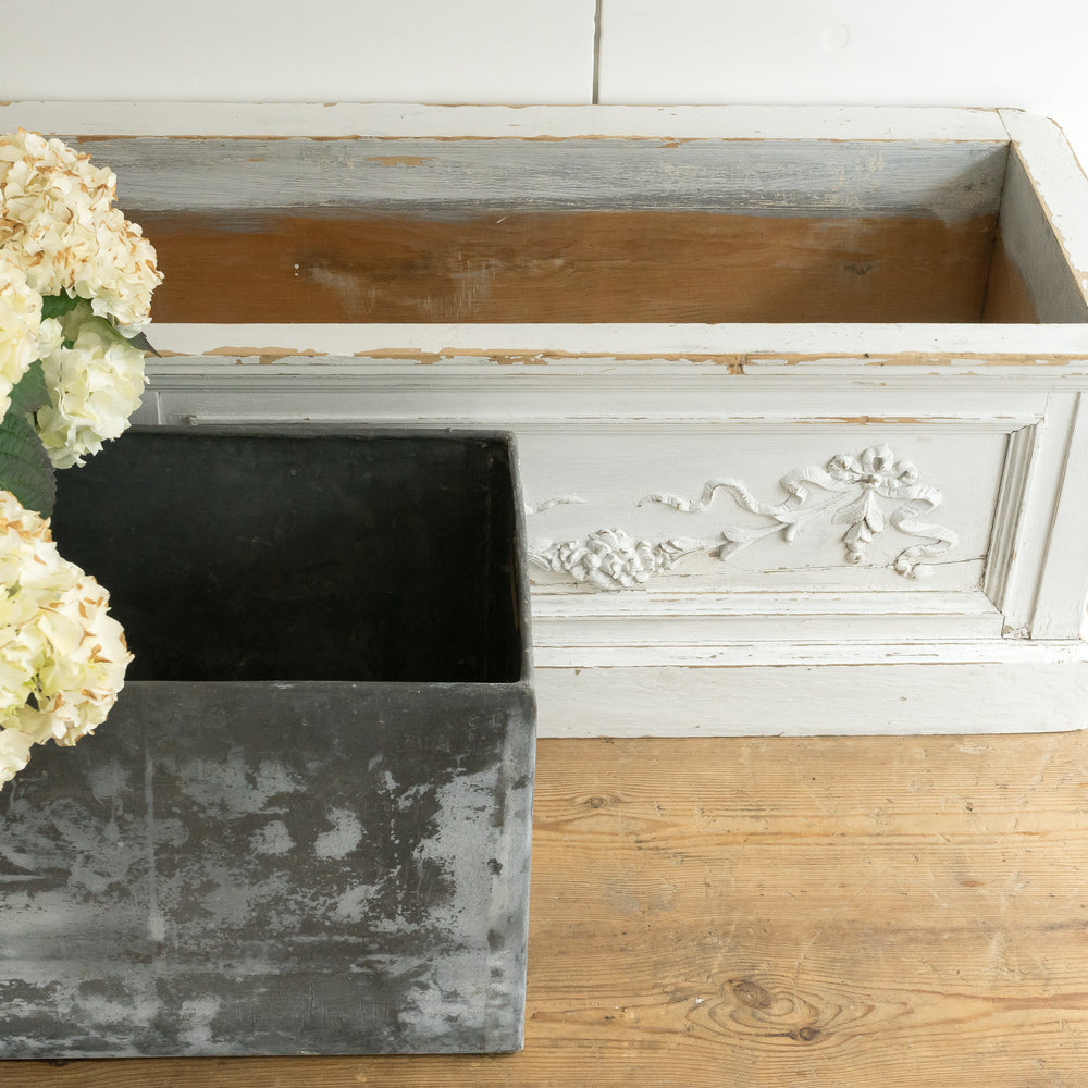 
            
                Load image into Gallery viewer, DECORATIVE ORIGINAL PAINTED WOODEN TROUGH PLANTER
            
        