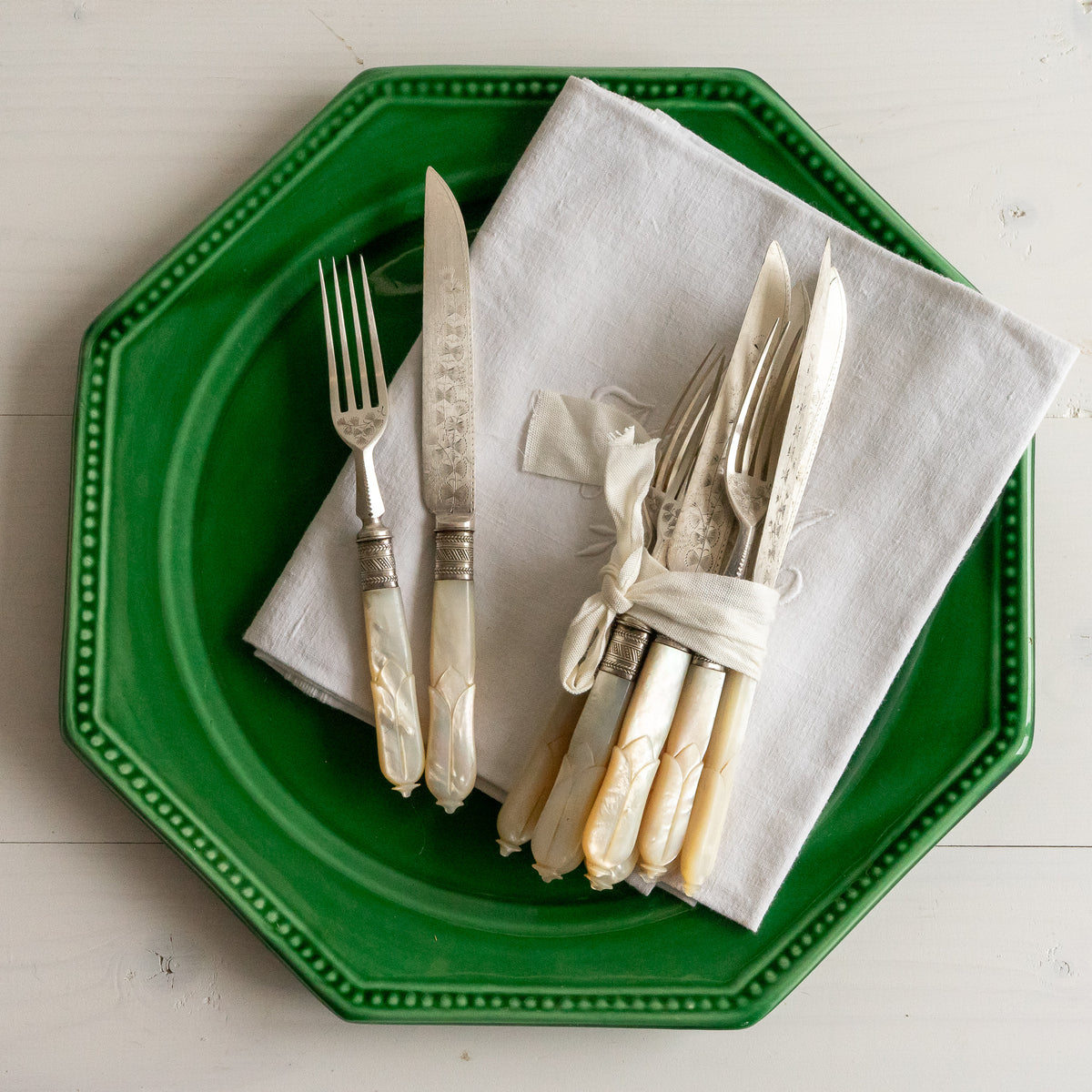 Delicate Set of Mother of Pearl Handle Cutlery