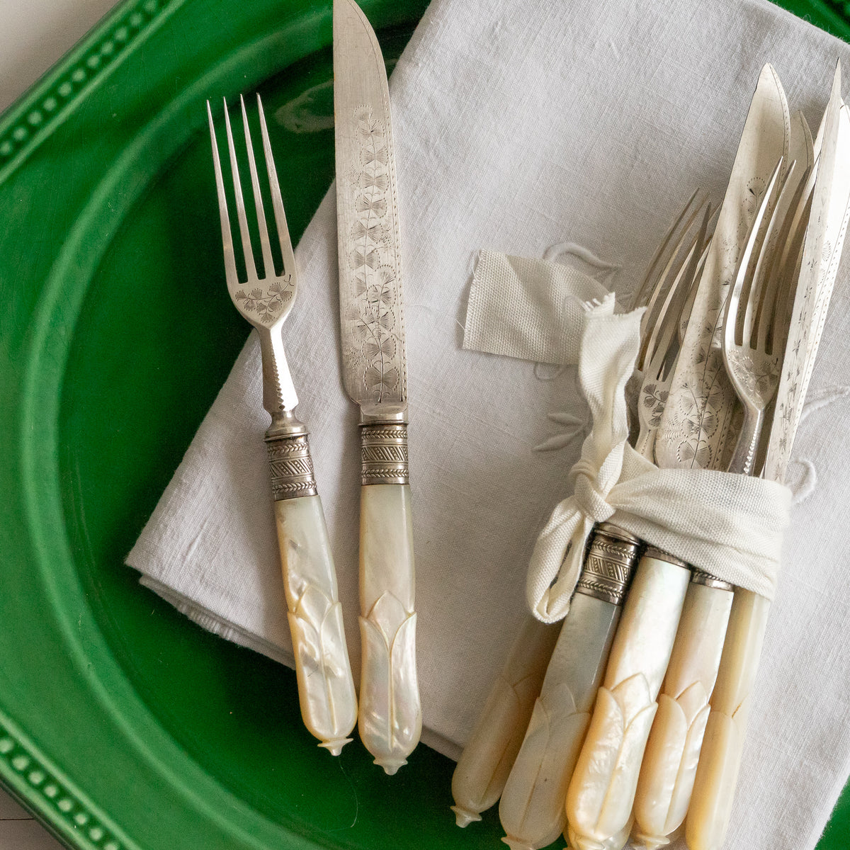 Delicate Set of Mother of Pearl Handle Cutlery