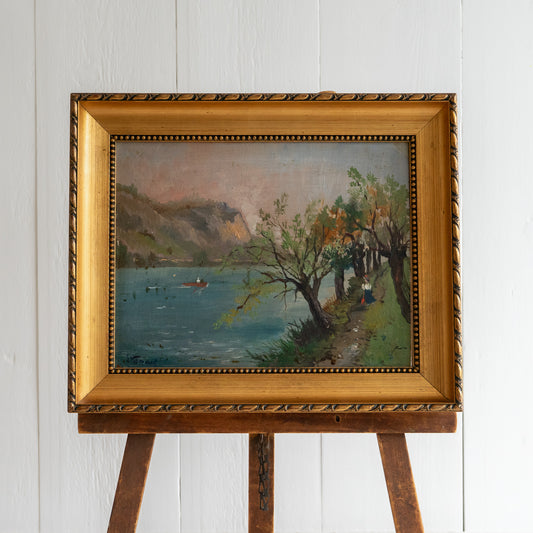 Framed Oil Painting of a Lake Scene