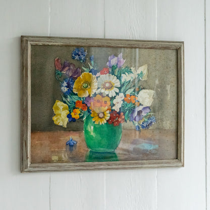 Framed Bright Floral Watercolour Painting