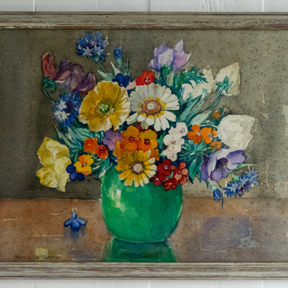 Framed Bright Floral Watercolour Painting
