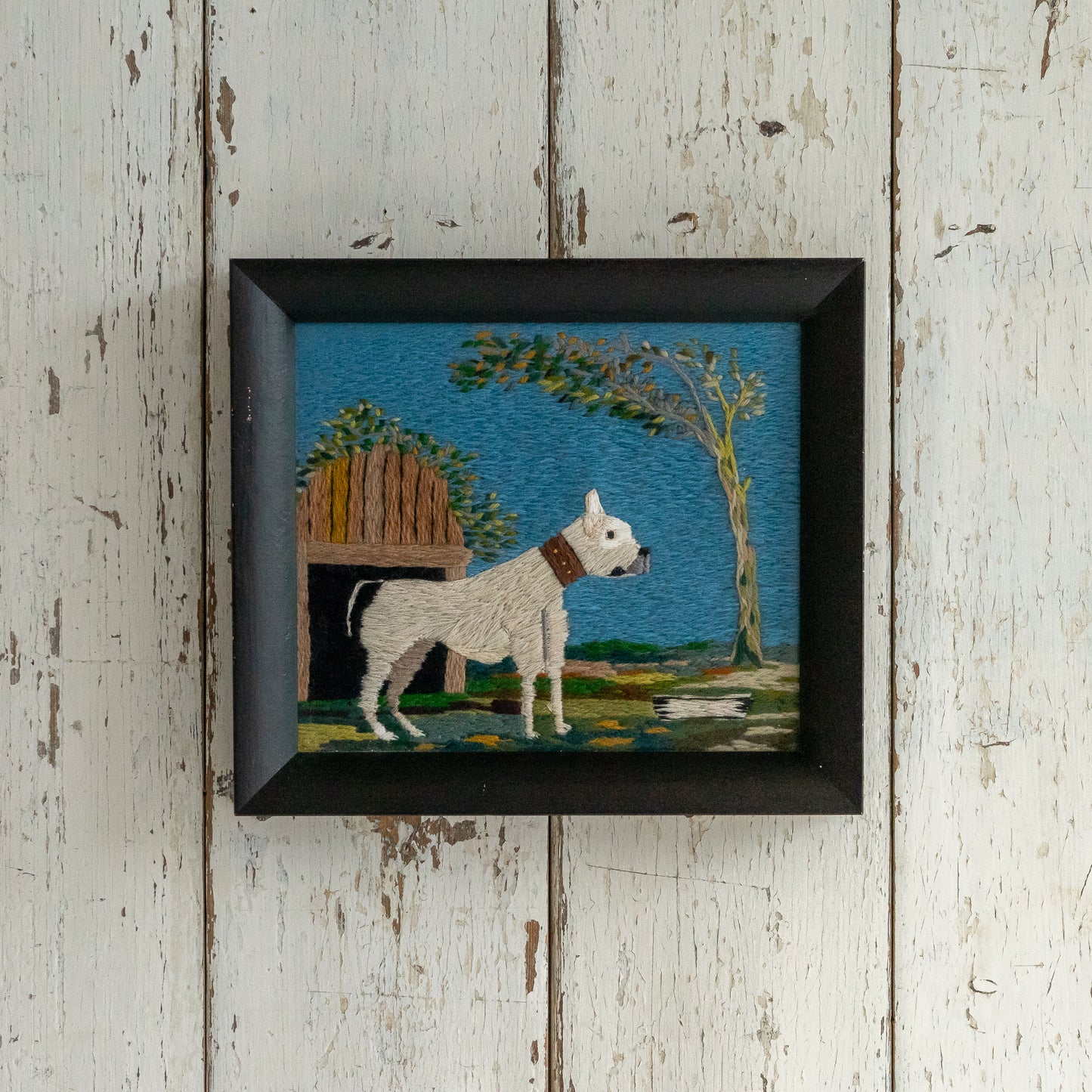 Framed Embroidery of a Dog