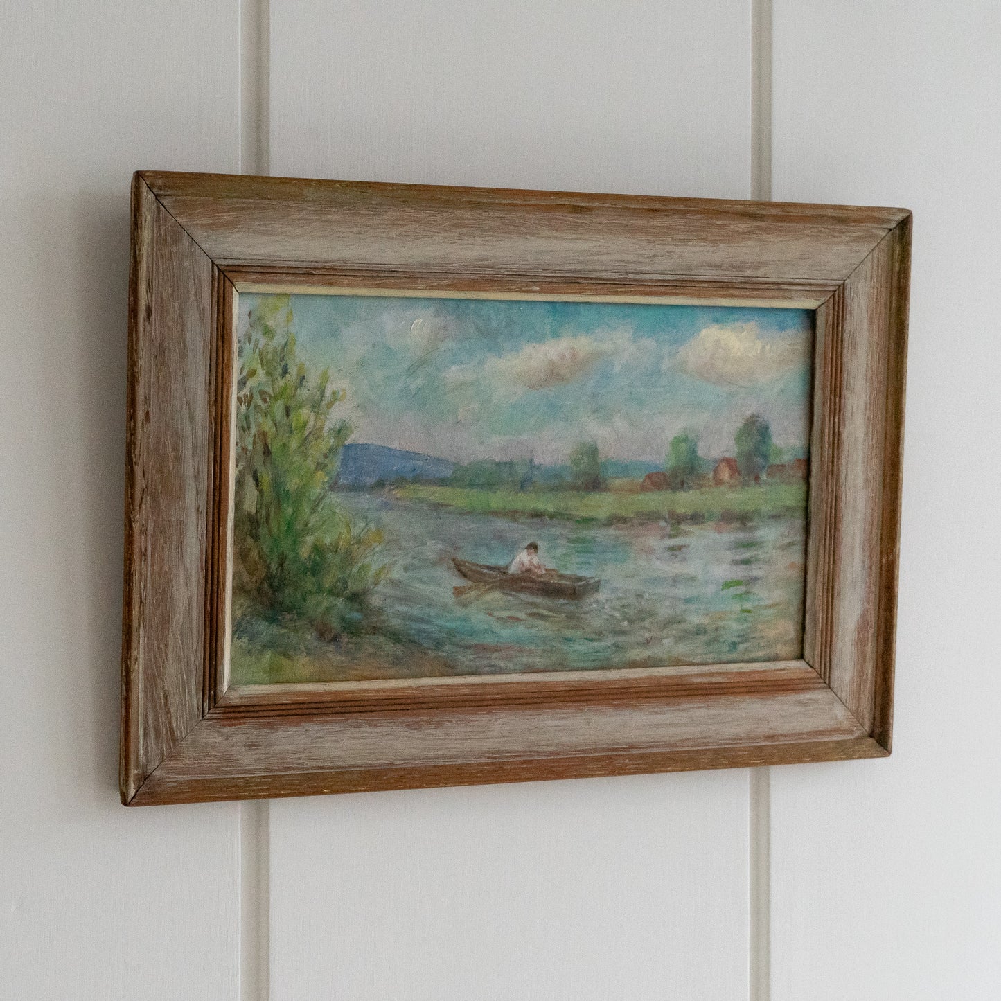 Framed Painting of a Rower on the River