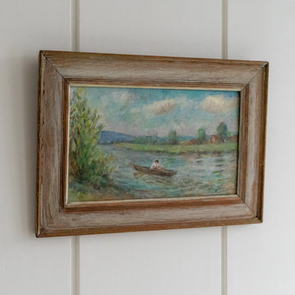 Framed Painting of a Rower on the River