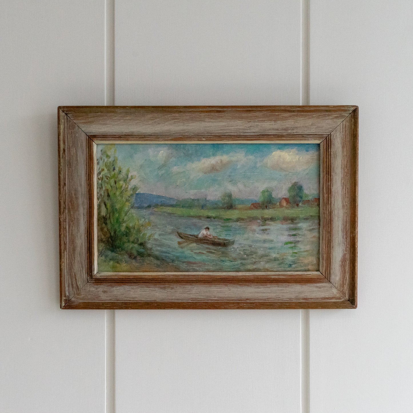 Framed Painting of a Rower on the River