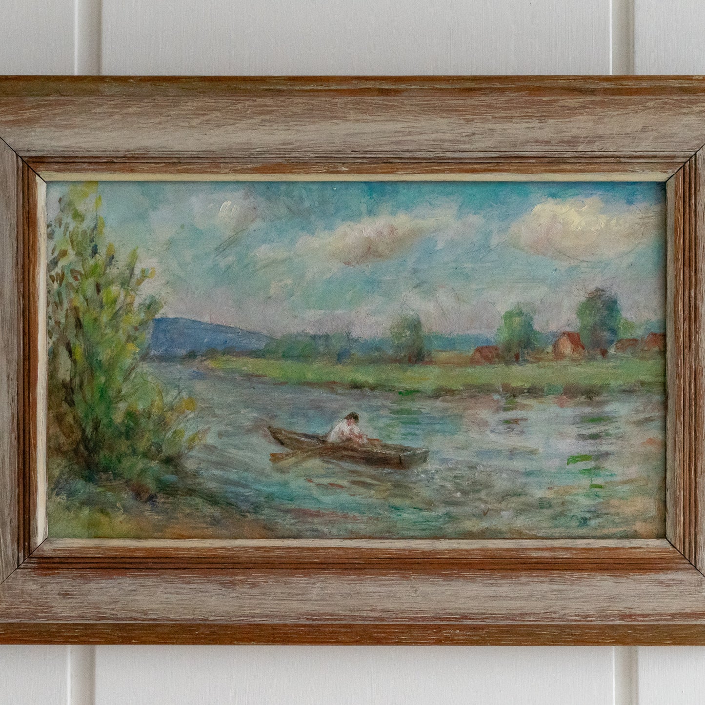 Framed Painting of a Rower on the River