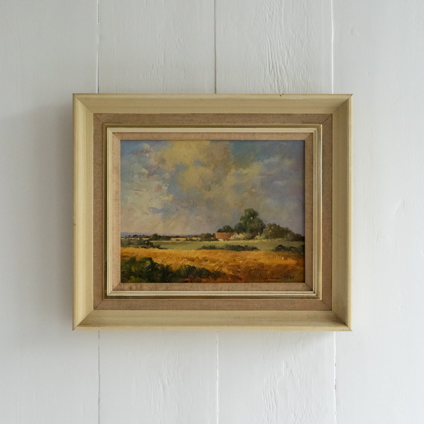 Framed Rural Scene Oil on Board Painting