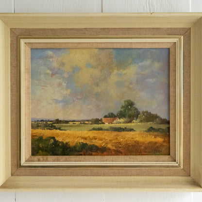 Framed Rural Scene Oil on Board Painting