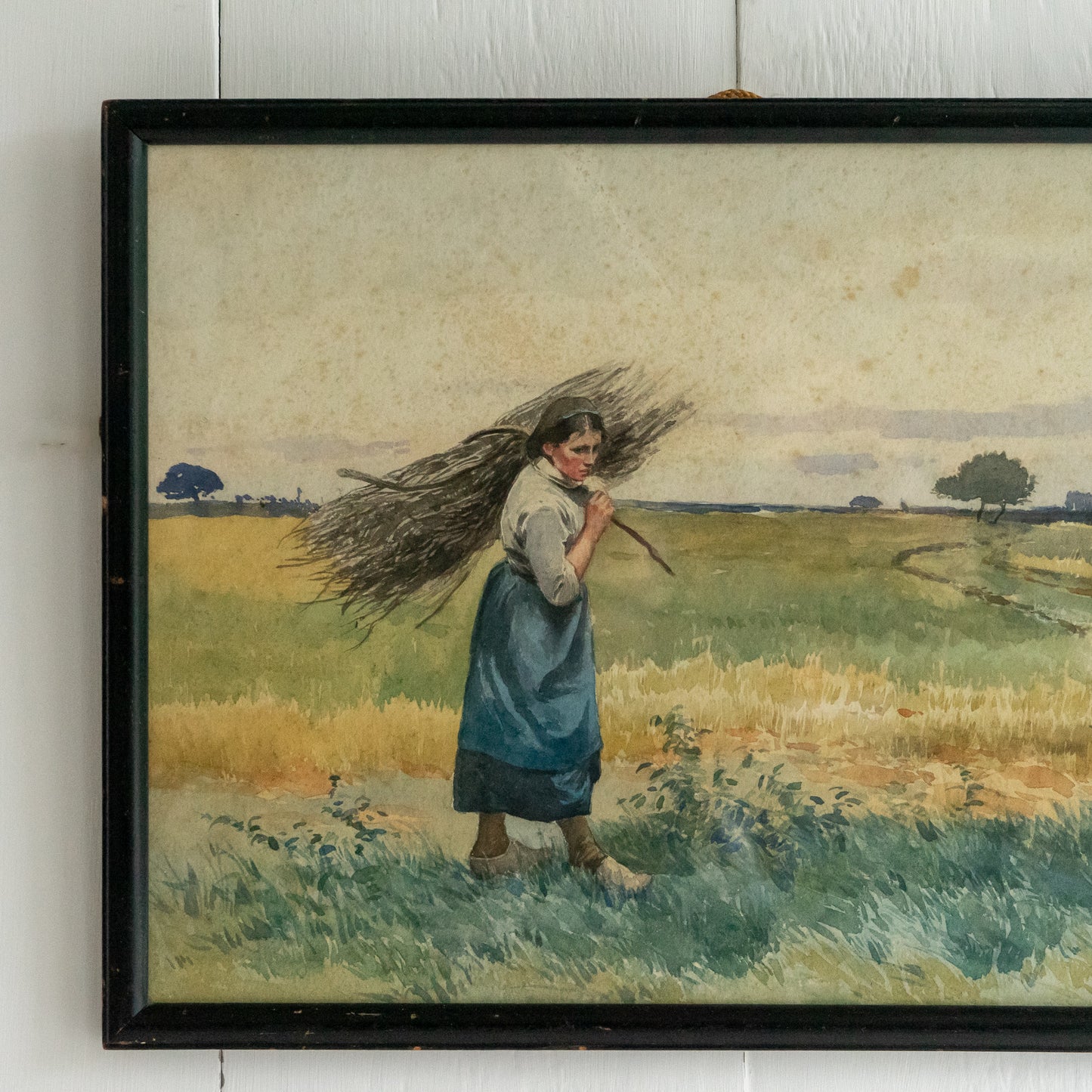 Framed Watercolour of a Young Girl out in a Field