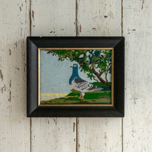 Framed Embroidery of a Pigeon