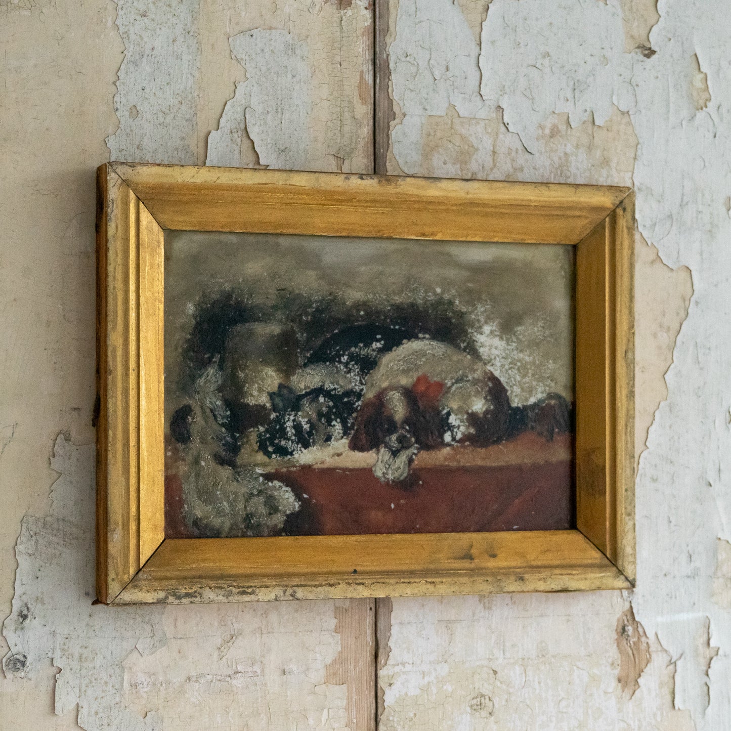 Gorgeous Oil on Glass Painting of Dogs