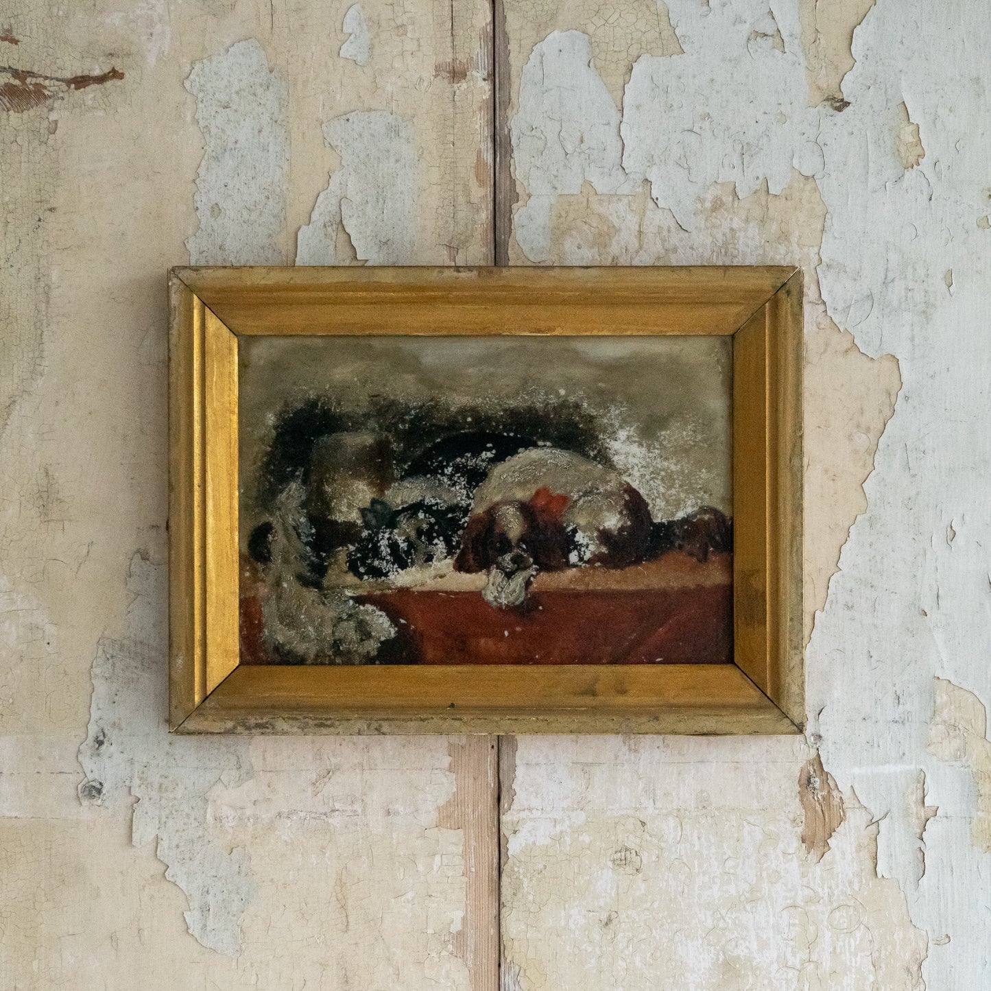 Gorgeous Oil on Glass Painting of Dogs