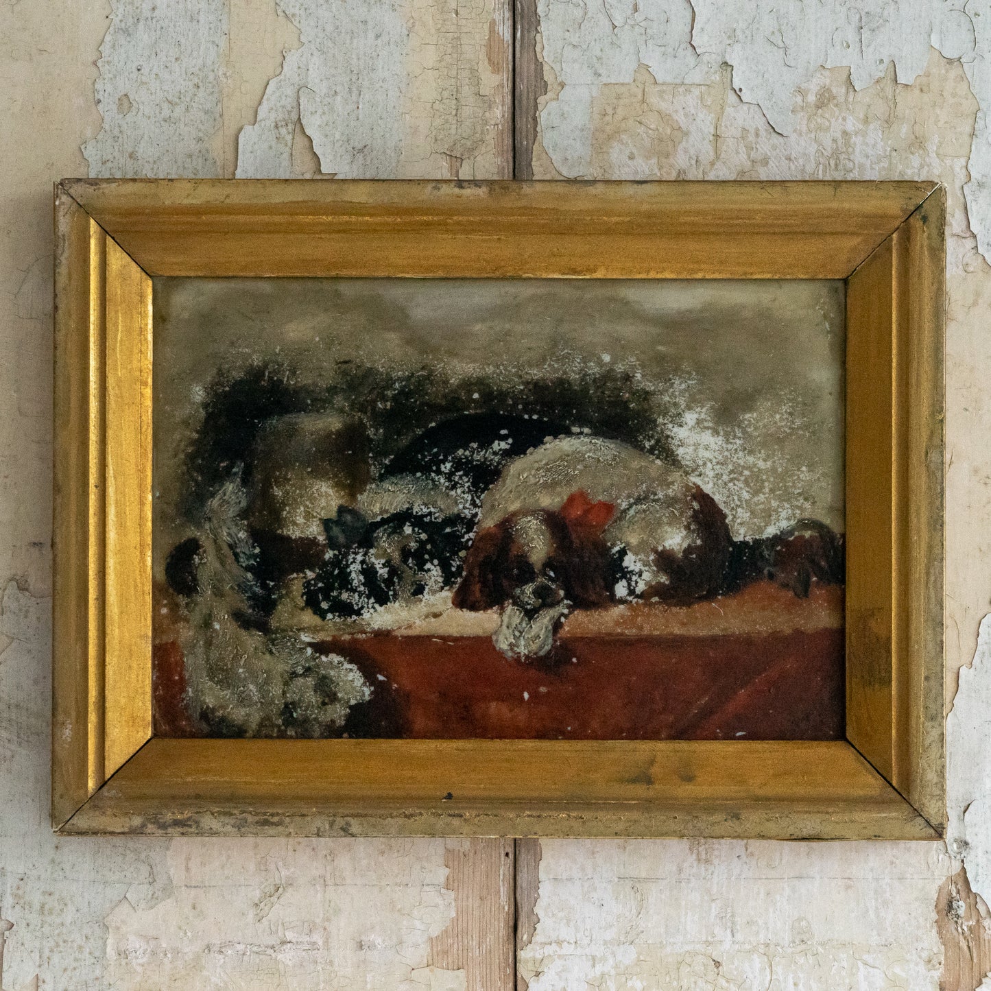 Gorgeous Oil on Glass Painting of Dogs