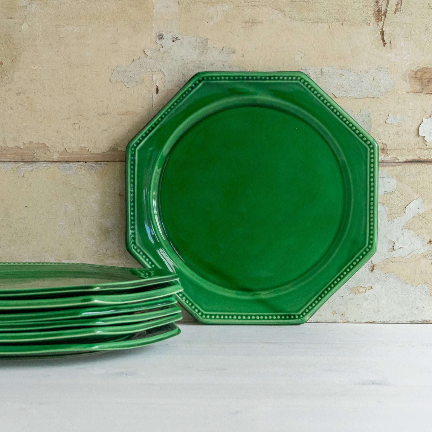 Large Octangle Bright Green French Plate