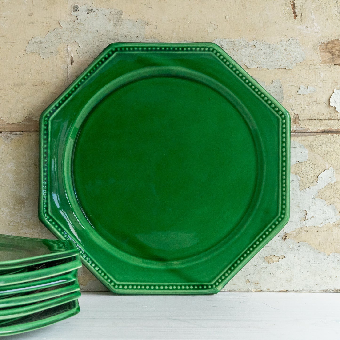Large Octangle Bright Green French Plate