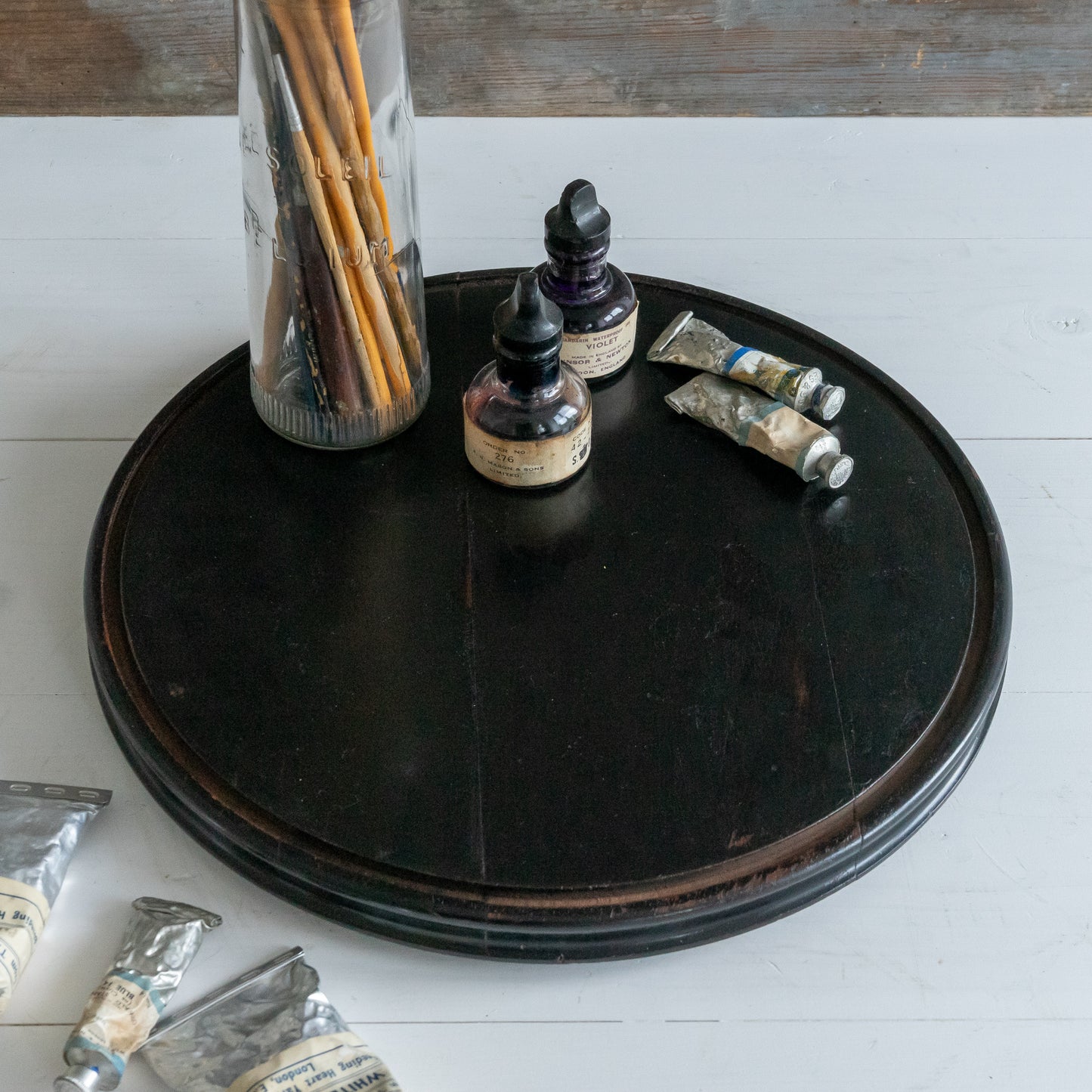 Large Ebonised Wooden Dome Base