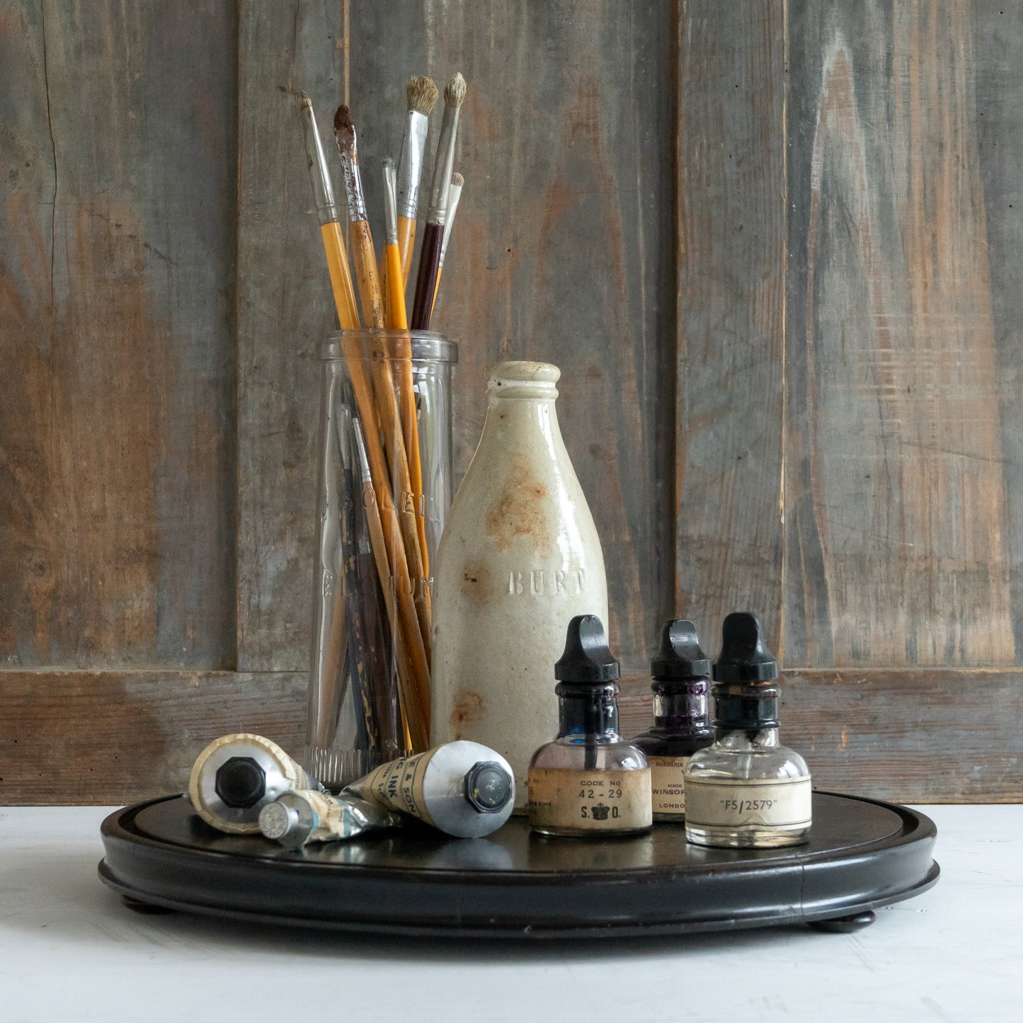 Large Ebonised Wooden Dome Base