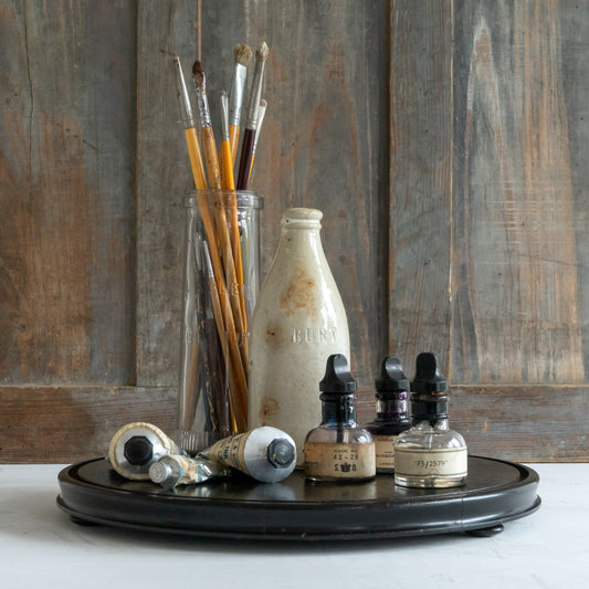 Large Ebonised Wooden Dome Base