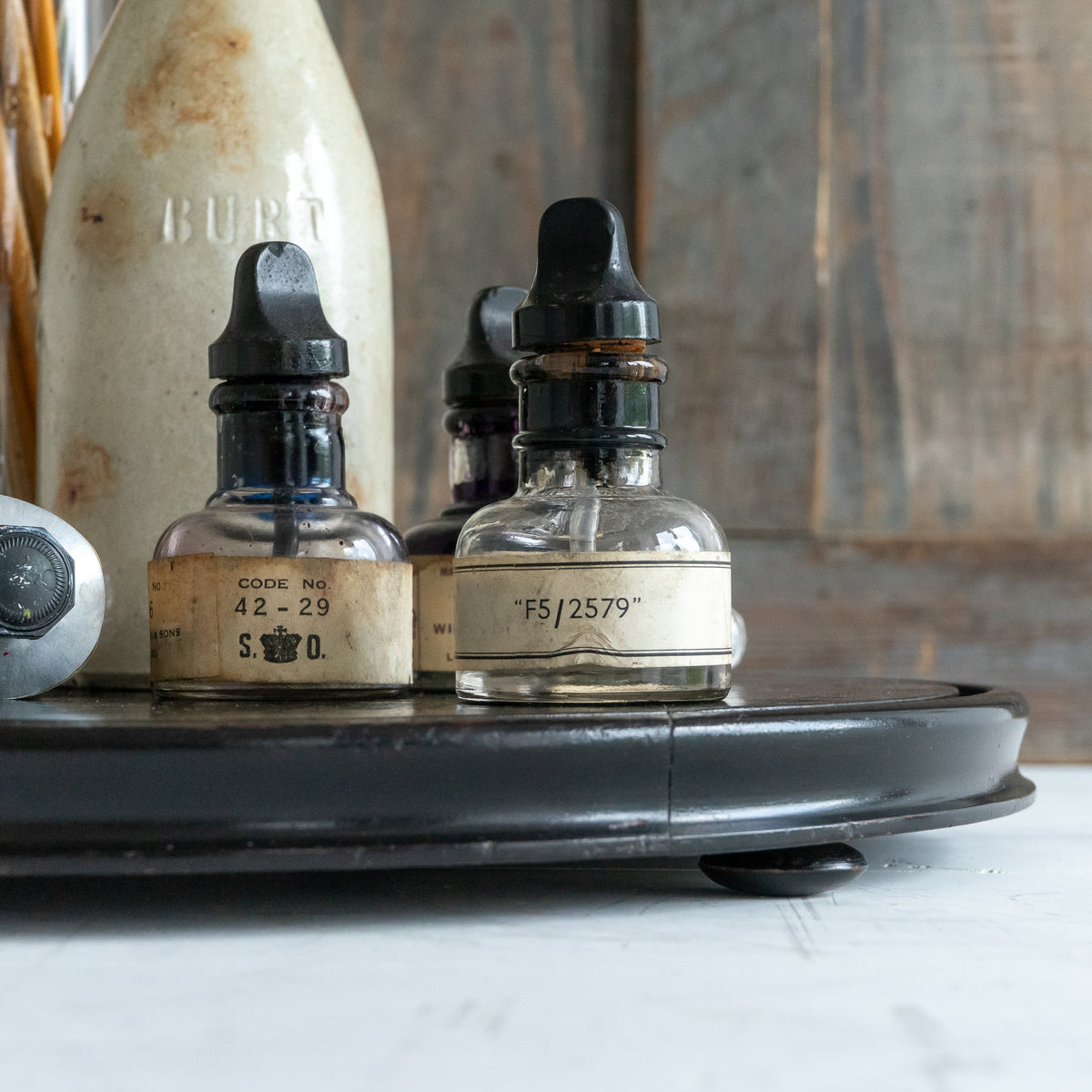 Large Ebonised Wooden Dome Base