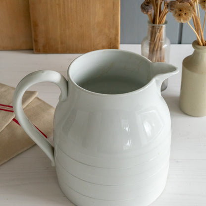 Large Edwardian White Ironstone Banded Dairy Jug