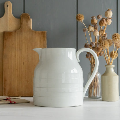 Large Edwardian White Ironstone Banded Dairy Jug