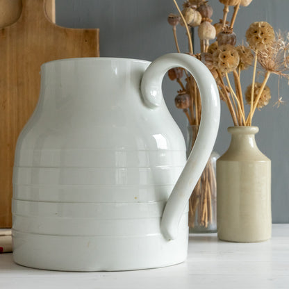 Large Edwardian White Ironstone Banded Dairy Jug