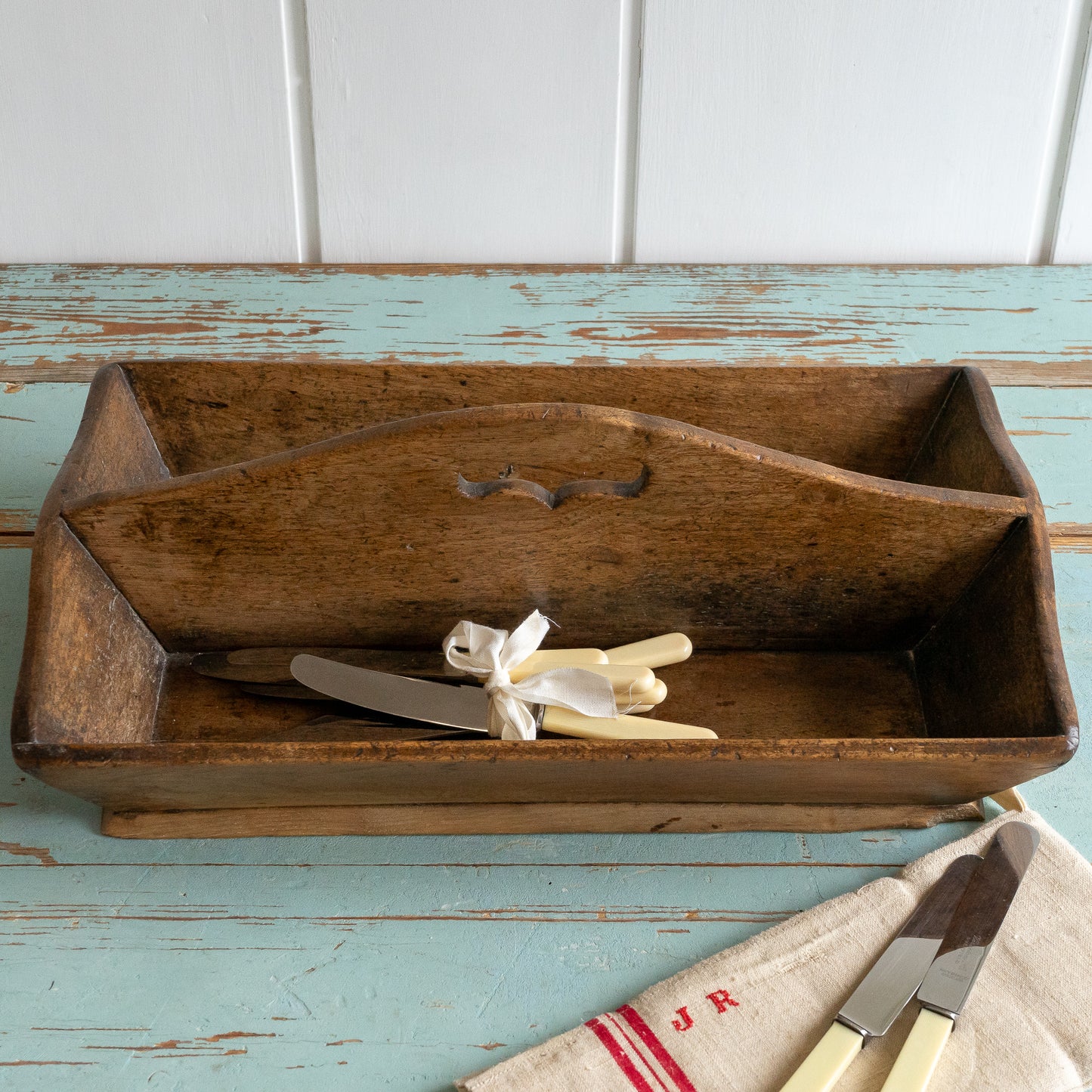 Large Mahogany Cutlery Tray Caddy