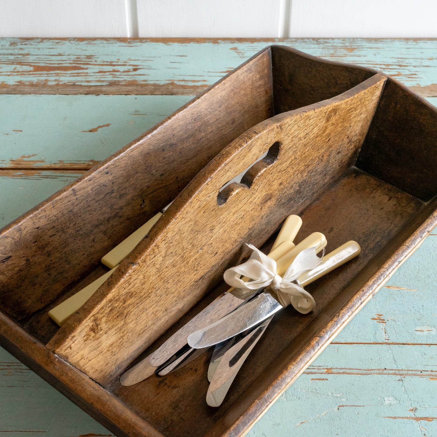 Large Mahogany Cutlery Tray Caddy