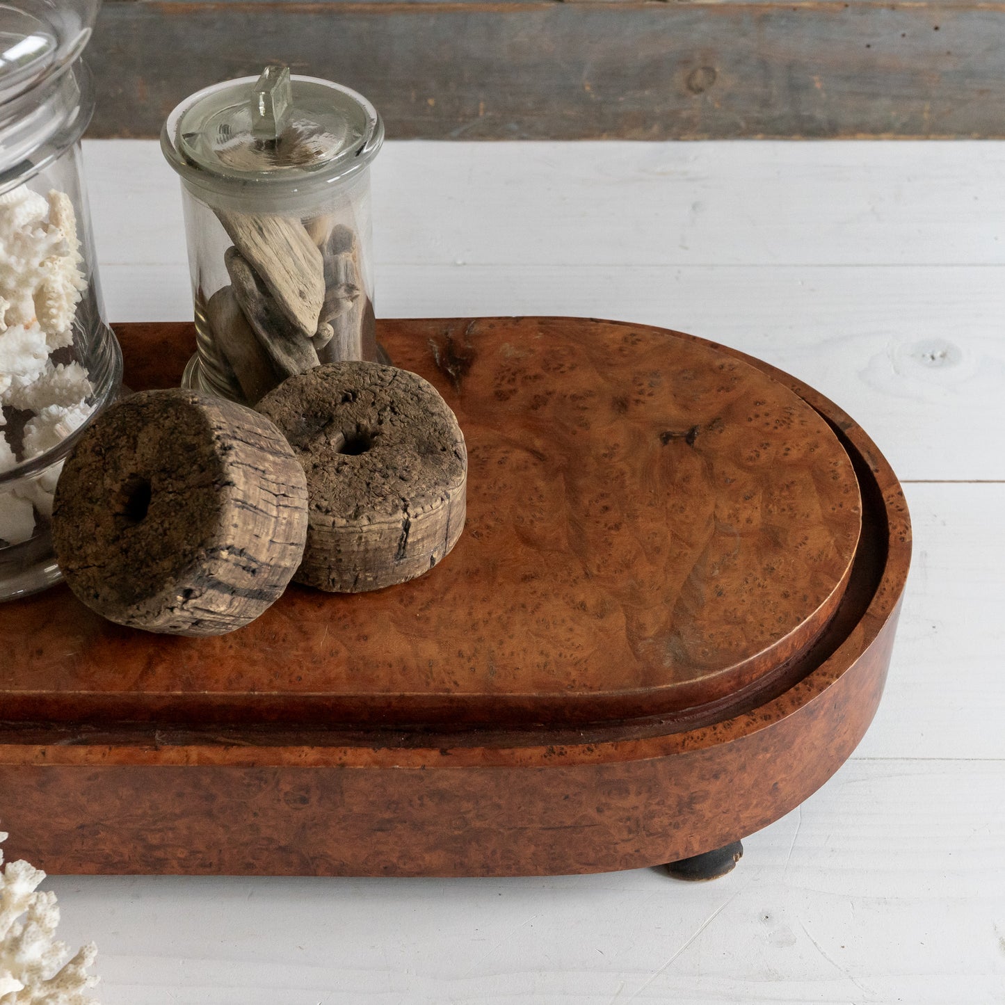 Large Vintage Walnut Oval Dome Base