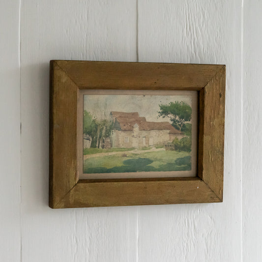 Little Vintage Watercolour Painting of a Water Mill
