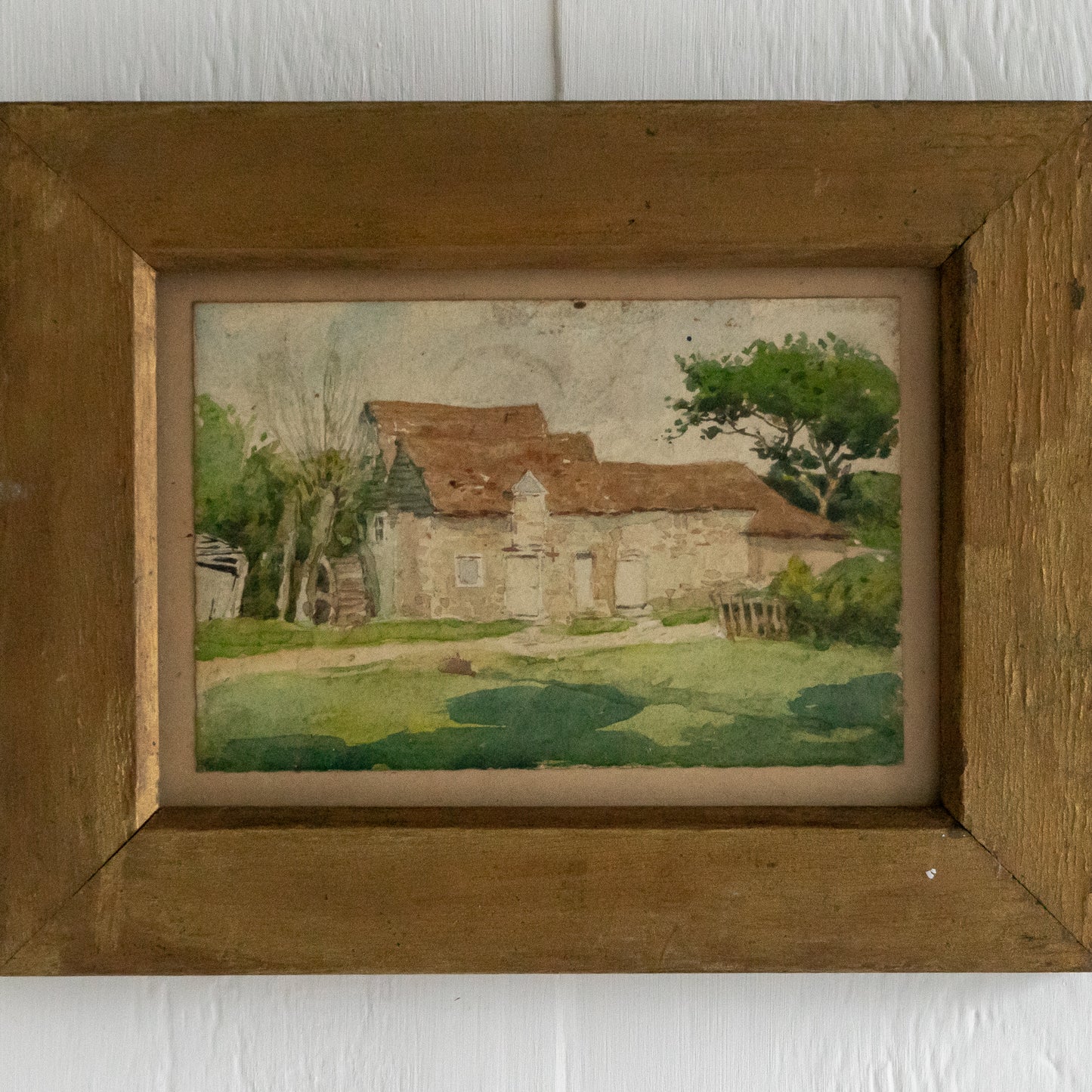 Little Vintage Watercolour Painting of a Water Mill