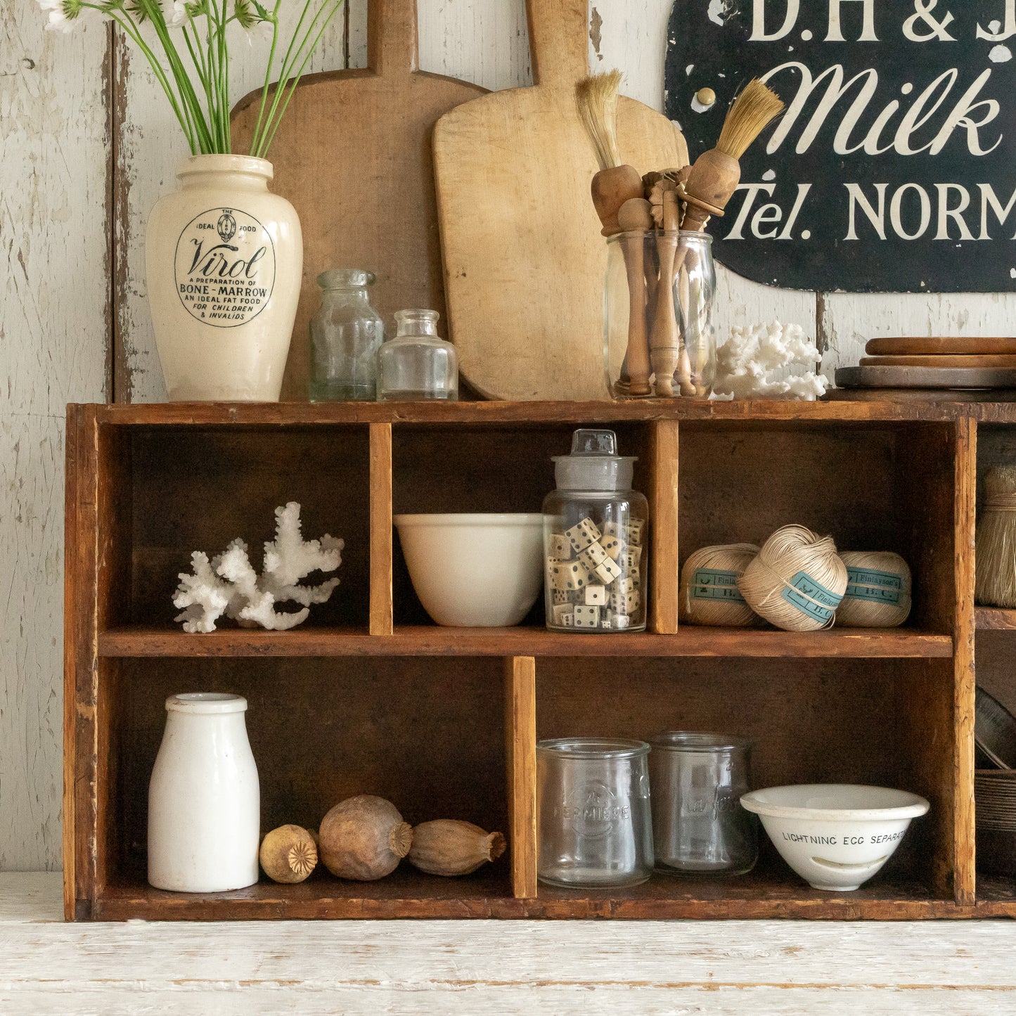 Long Rustic Pigeon Hole Shelf