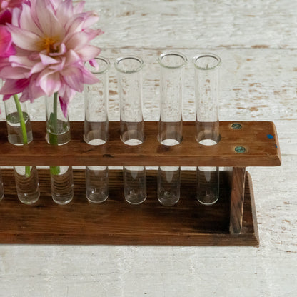 Long Vintage Test Tube Rack and Tubes