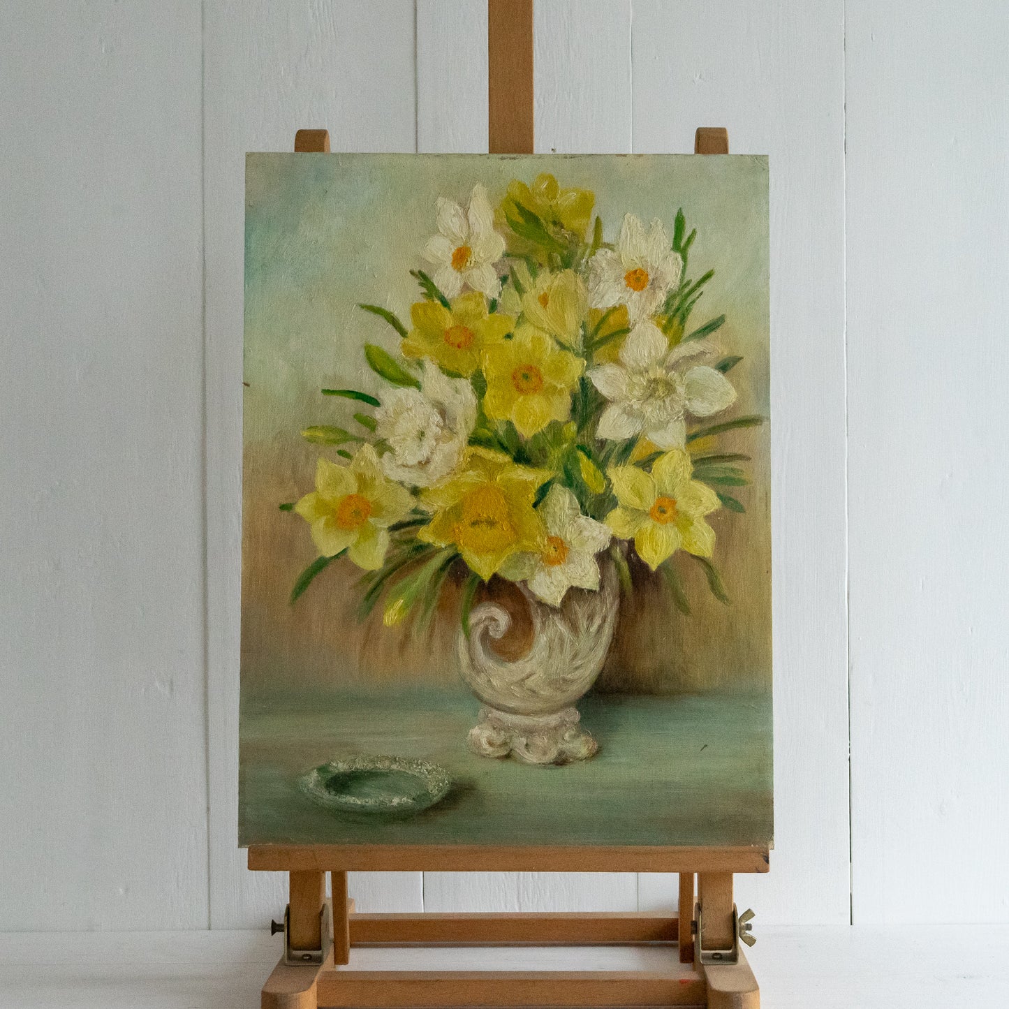 Oil on Board Painting of Daffodils in a Vase